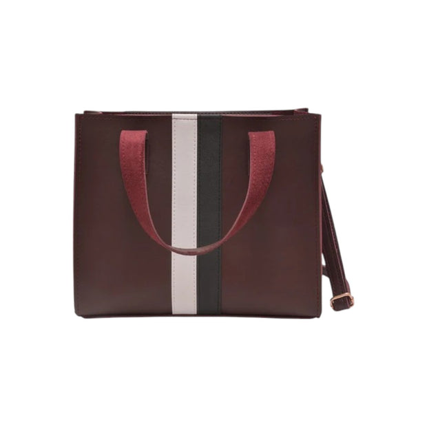 Jupes Brown Faux Leather Stylish Stripe Tote Bag