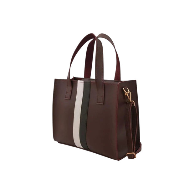 Jupes Brown Faux Leather Stylish Stripe Tote Bag